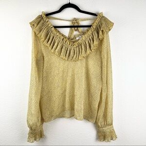 FARROW Sheer Yellow and Purple Ruffle Blouse, Size Medium